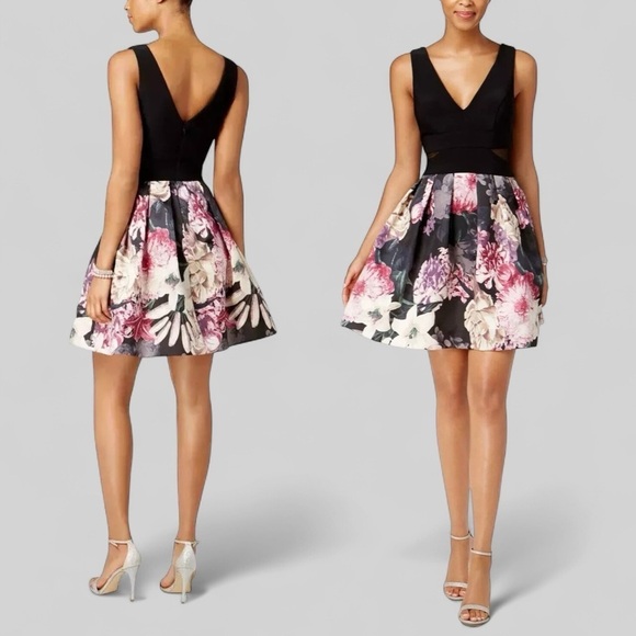 Xscape Dresses & Skirts - NWT Xscape Black & Pink Floral Fit-and-Flare Dress